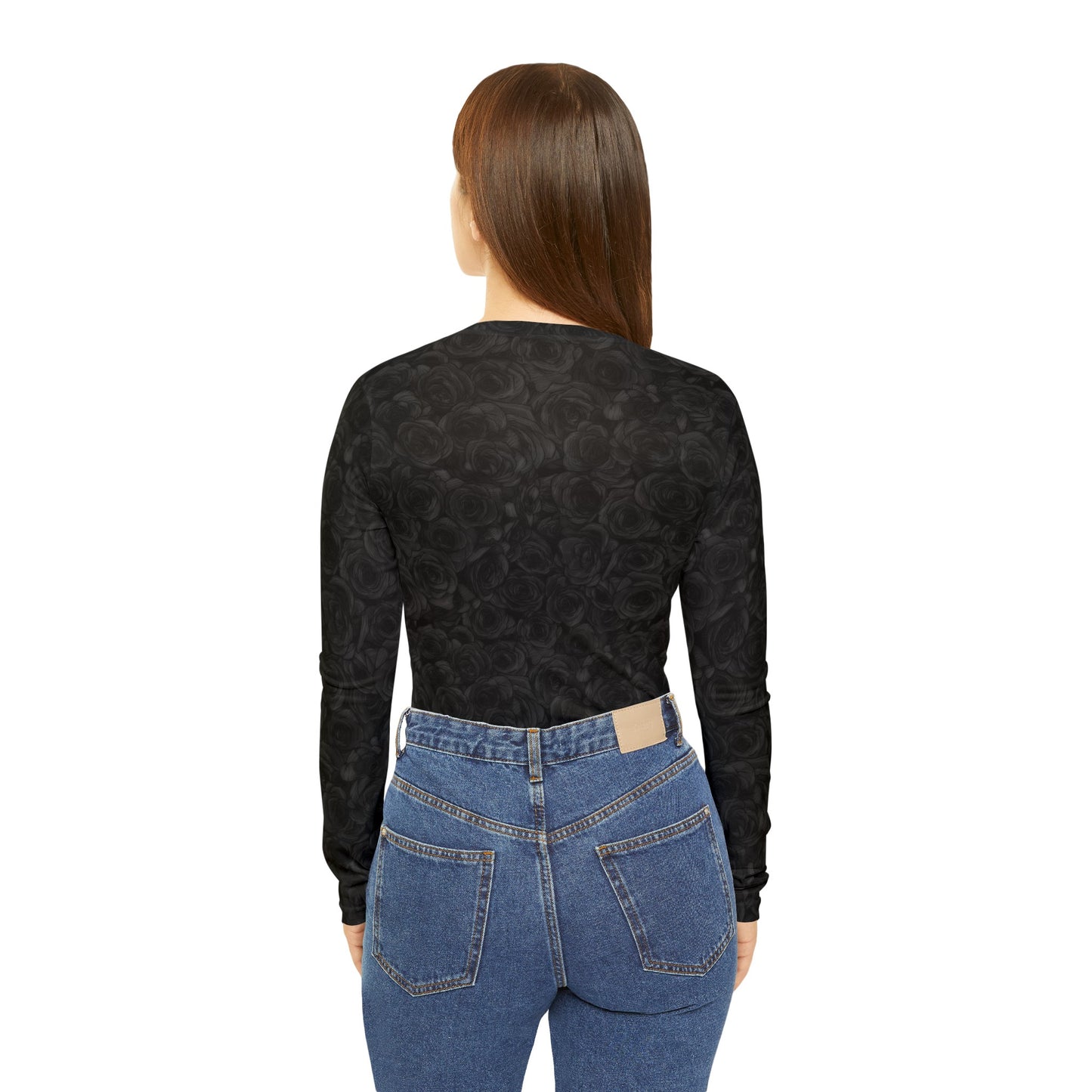 Black Rose Women's Long Sleeve V-neck Shirt (AOP)