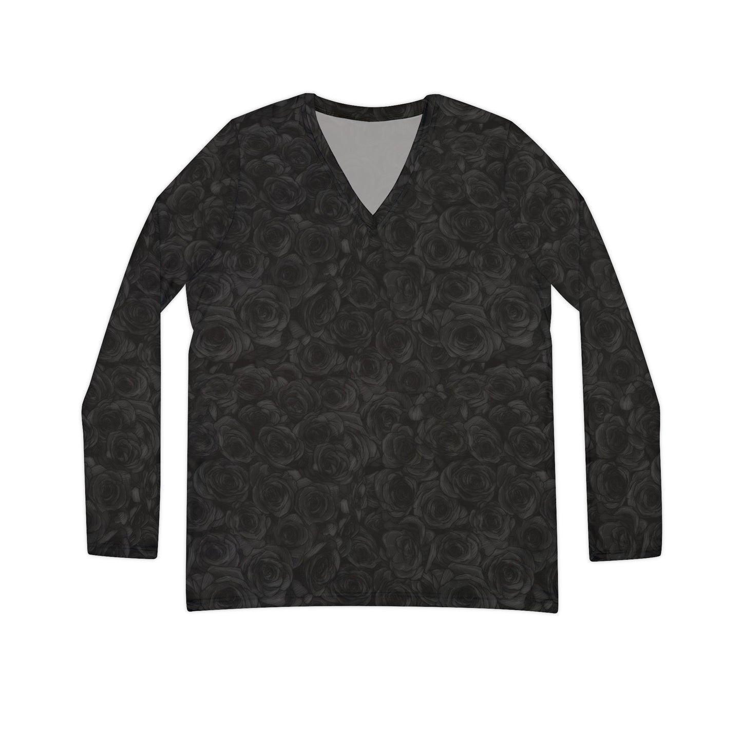 Black Rose Women's Long Sleeve V-neck Shirt (AOP)