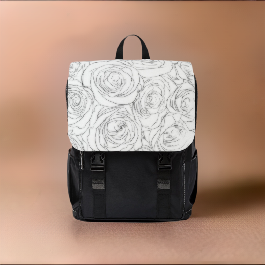 White Rose Unisex Casual Shoulder Backpack Flower Lover Bag