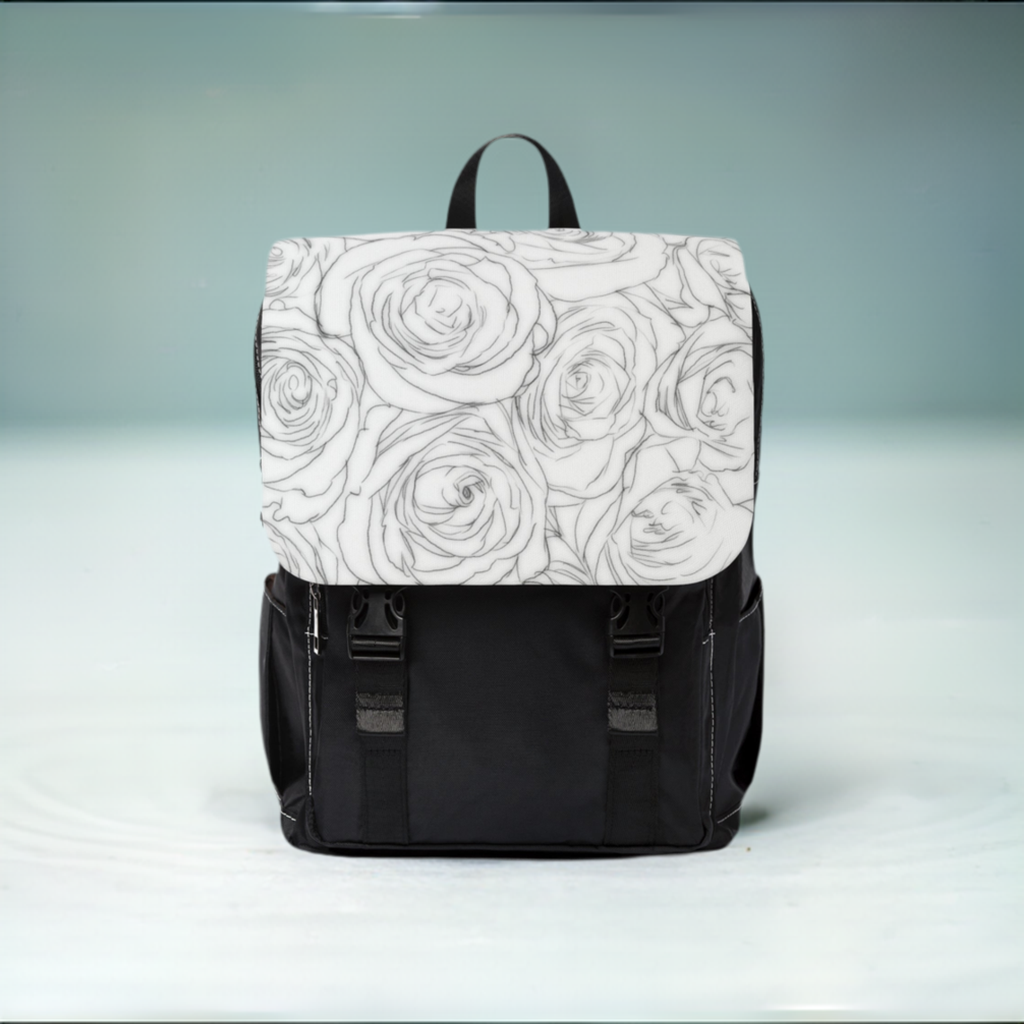 White Rose Unisex Casual Shoulder Backpack Flower Lover Bag