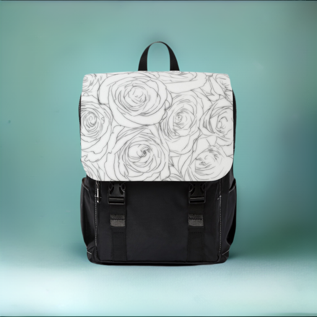 White Rose Unisex Casual Shoulder Backpack Flower Lover Bag