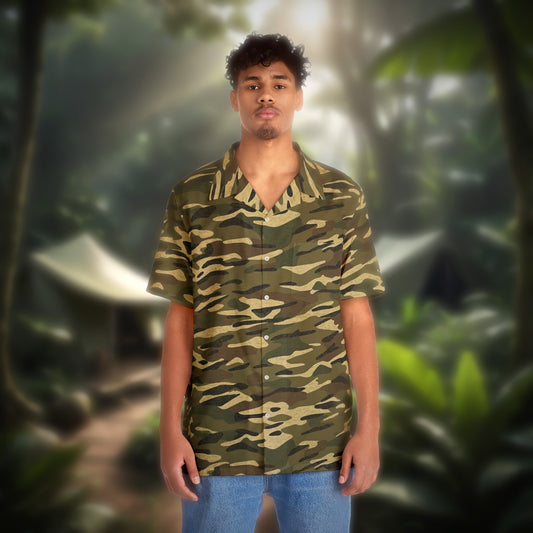 Stripe Camo Green Men's Hawaiian Shirt